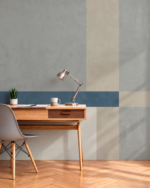 Fototapety Geometryczne bloki w odcieniach szarości i beżu z niebieskim paskiem, Fototapety Geometryczne, w05891v1 : Uwalls.pl