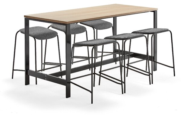 Zestaw mebli VARIOUS + ATTEND, stół + 6 stołków, antracyt