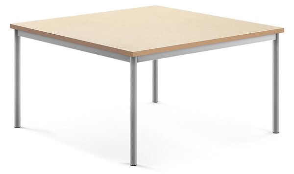 Stół SONITUS, 1200x1200x600 mm, beżowe linoleum, szary aluminium