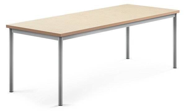 Stół SONITUS, 1800x700x600 mm, beżowe linoleum, szary aluminium