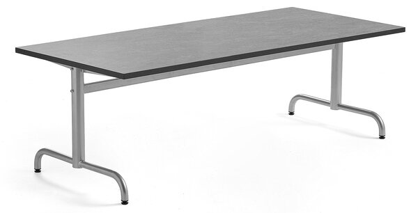 Stół PLURAL, 1800x800x600 mm, blat linoleum, ciemnoszary, srebrny