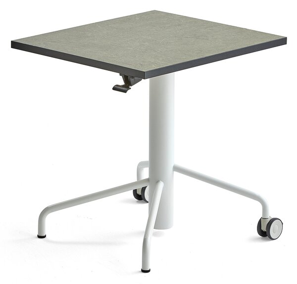 Stół ARISE, z regulacją wysokości, 600x700 mm, rama biały, linoleum szary