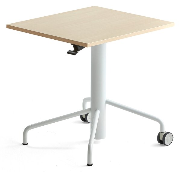 Stół ARISE, z regulacją wysokości, 600x700 mm, rama biały, laminat brzoza