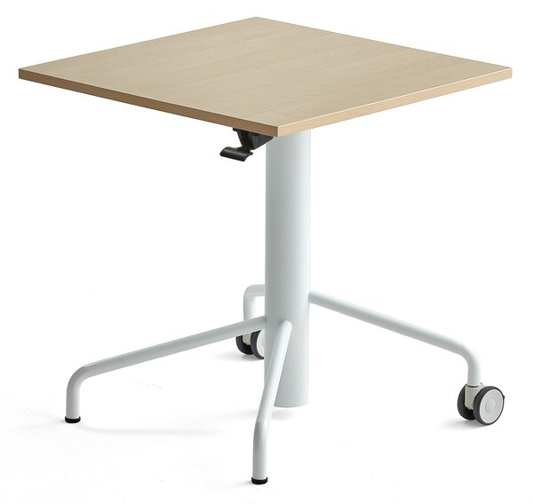 Stół ARISE, z regulacją wysokości, 650x650 mm, rama biały, laminat brzoza
