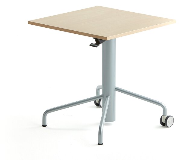 Stół ARISE, z regulacją wysokości, 650x650 mm, rama szary, laminat brzoza
