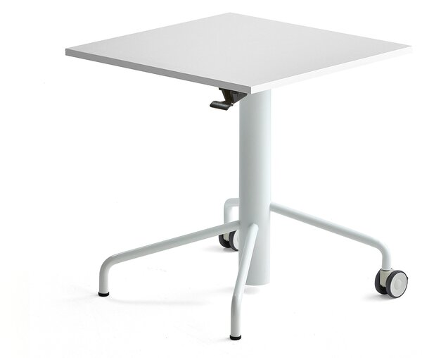 Stół ARISE, z regulacją wysokości, 650x650 mm, rama biały, laminat biały