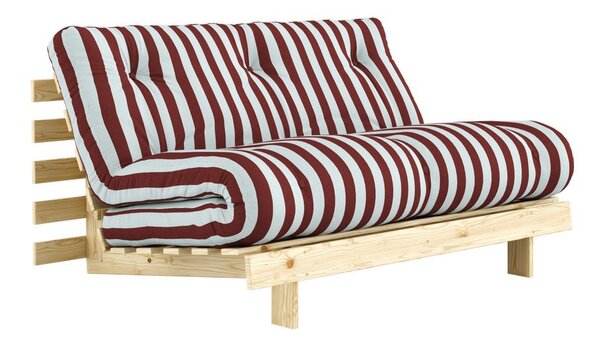 Bordowa/jasnoniebieska rozkładana sofa 140 cm Roots – Karup
