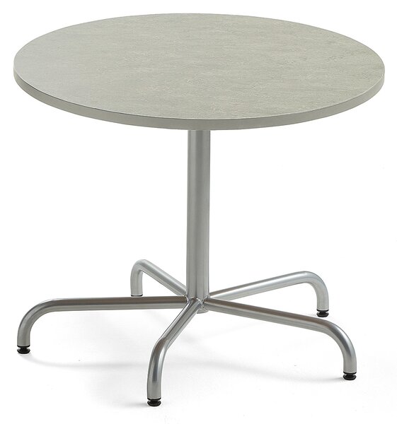 Stół PLURAL, Ø900x720 mm, blat linoleum, szary, srebrny