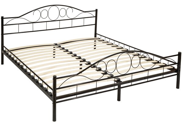 Tectake 401724 metalowe łóżko ze stelażem w romantycznym stylu - 200 x 180 cm, czarny