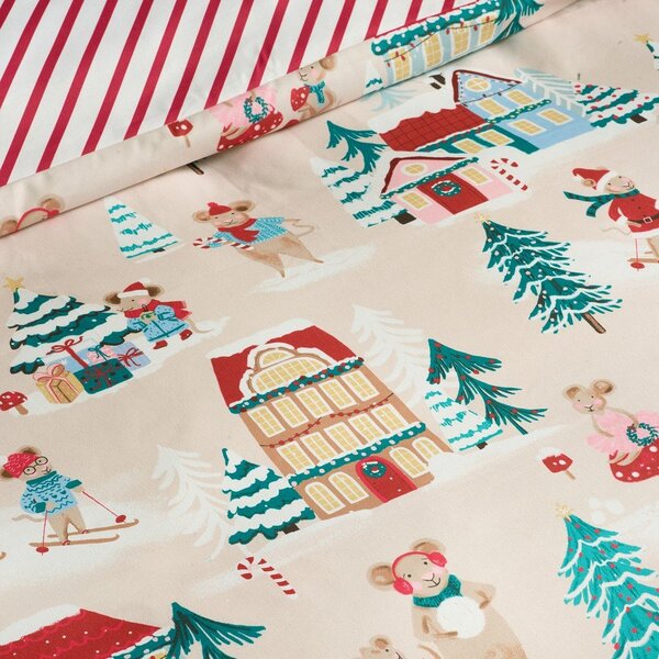 Pościel jednoosobowa 135x200 cm Christmas Mouse Town – Catherine Lansfield