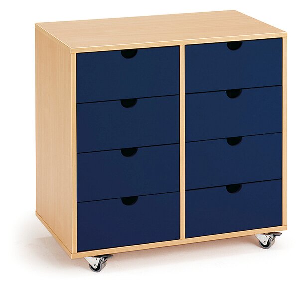 Komoda szkolna, 8 szuflad, 807x450x800 mm, buk, niebieski