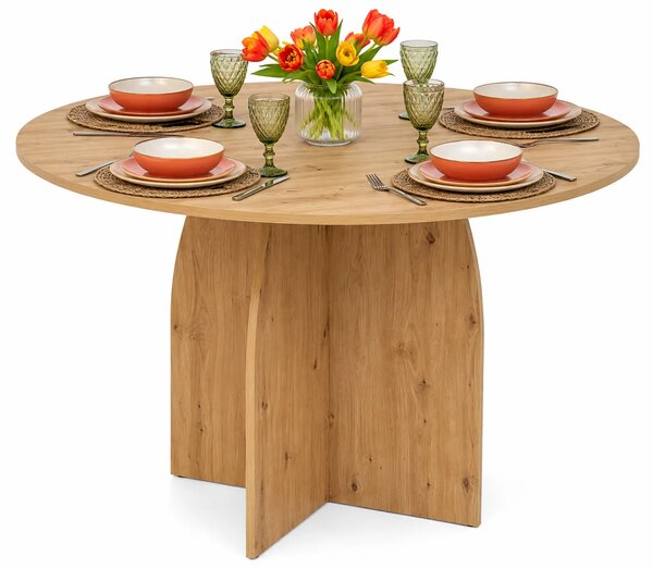 Okrągły stół dąb artisan na designerskiej podstawie F3-B54