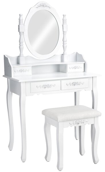 Tectake 402072 toaletka z lustrem i taboretem w stylu antycznym - biały