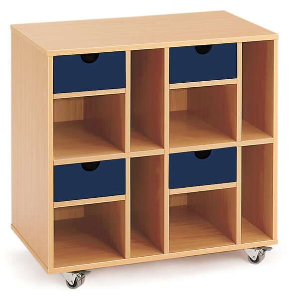 Komoda szkolna, 4 szuflady, 2 półki, 807x450x800 mm, buk, niebieski