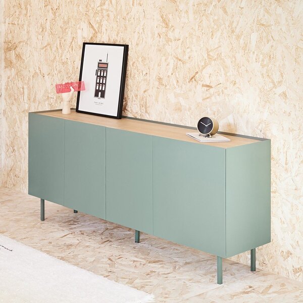 Zielono-naturalna niska komoda w dekorze dębu 165x78 cm Arista – Teulat