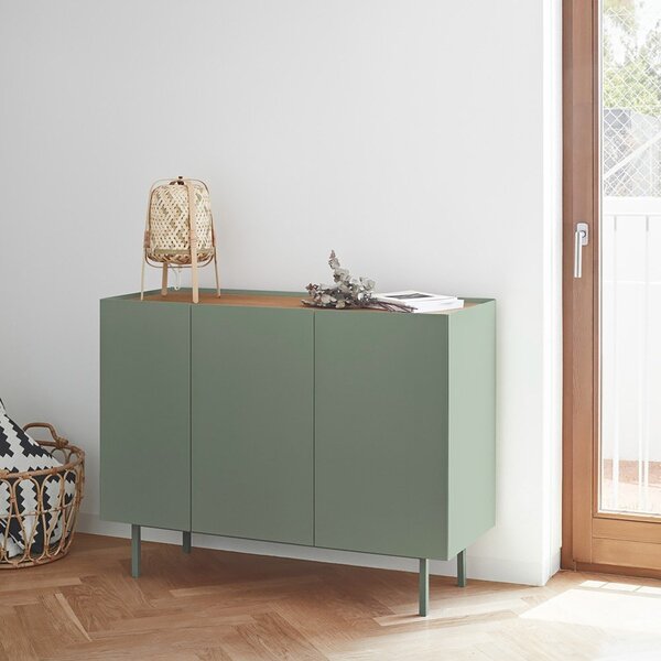 Zielona niska komoda w dekorze dębu 110x85 cm Arista – Teulat