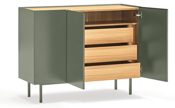 Zielona niska komoda w dekorze dębu 110x85 cm Arista – Teulat