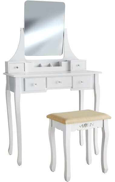 Tectake 403636 toaletka, stół do makijażu claire z taboretem - biały
