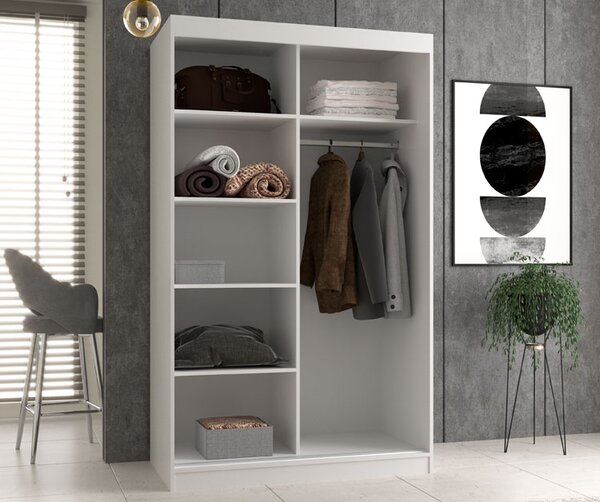Biała garderoba dwudrzwiowa 120 cm z 1 lustrem L7-B53