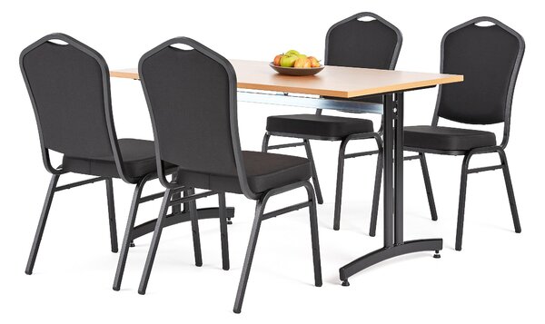 Zestaw do stołówki, stół 1200x800 mm, buk + 4 krzesła czarna tkanina/czarny