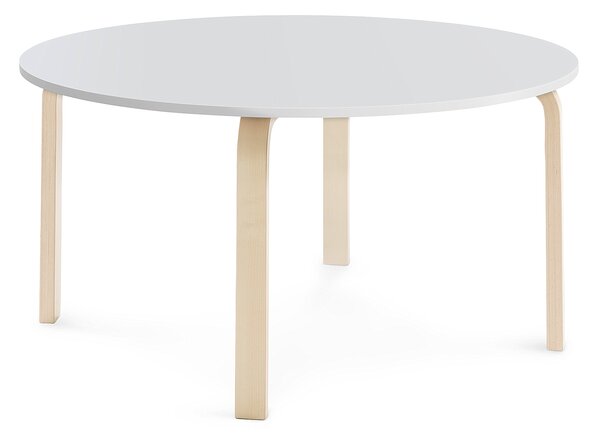 Stół ELTON, Ø 1200x590 mm, biały laminat, brzoza