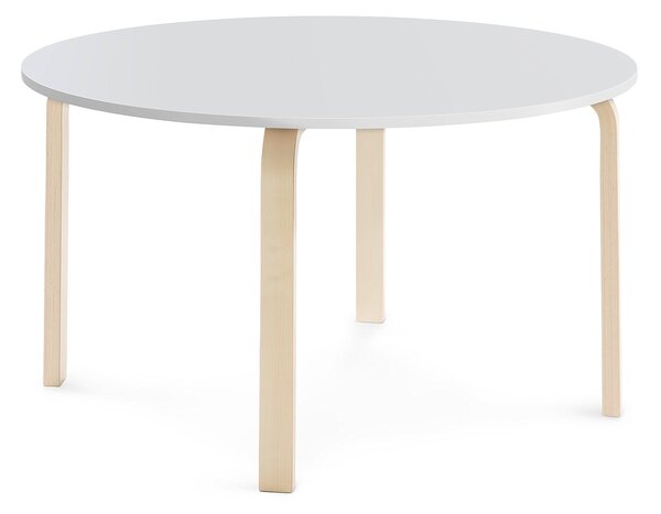 Stół ELTON, Ø 1200x640 mm, biały HPL, brzoza