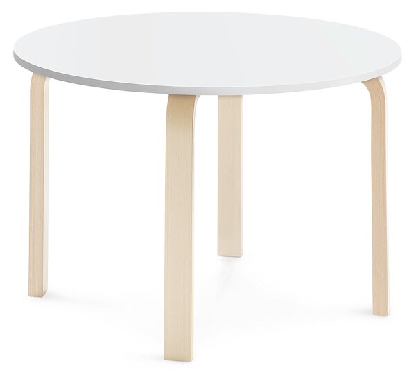 Stół ELTON, Ø 900x590 mm, biały laminat, brzoza