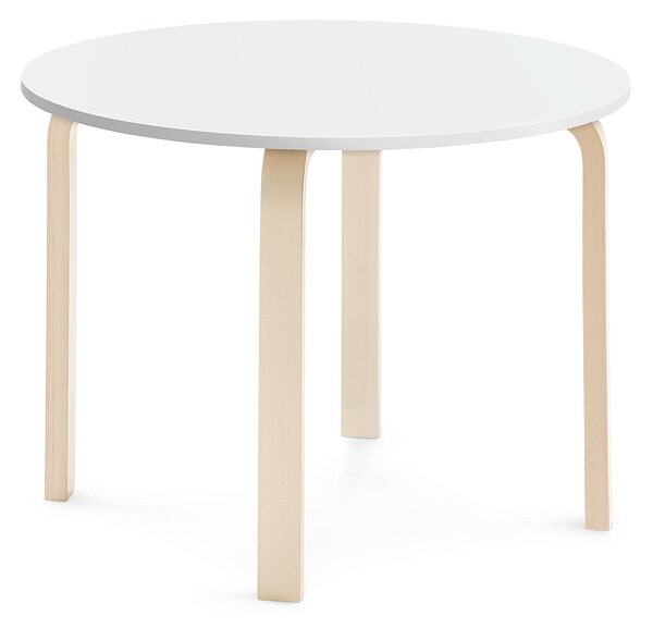 Stół ELTON, Ø 900x640 mm, biały HPL, brzoza