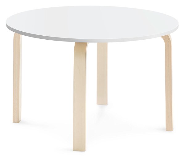 Stół ELTON, Ø 900x530 mm, biały laminat, brzoza