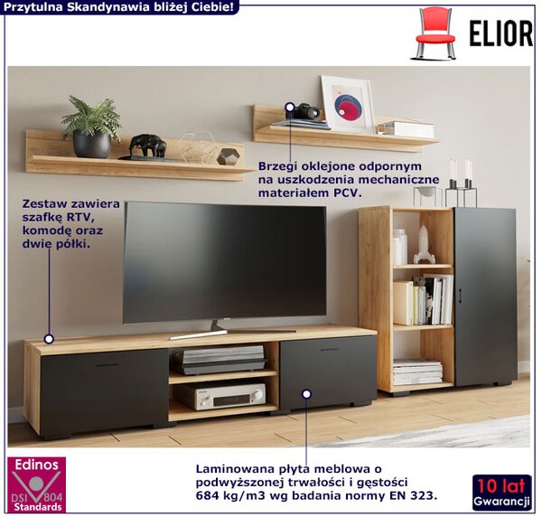 Zestaw mebli pod telewizor rtv do salonu dąb artisan + czarny N3-M97