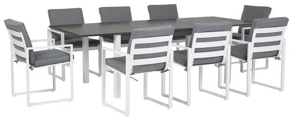 Zestaw 8 krzeseł ogrodowych metalowa rama poduchy siedziskowe biały szary Pancole Beliani