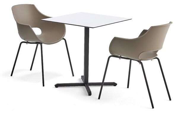 Zestaw mebli do stołówki BECKY + RIVER, 1 stół i 2 szare krzesła