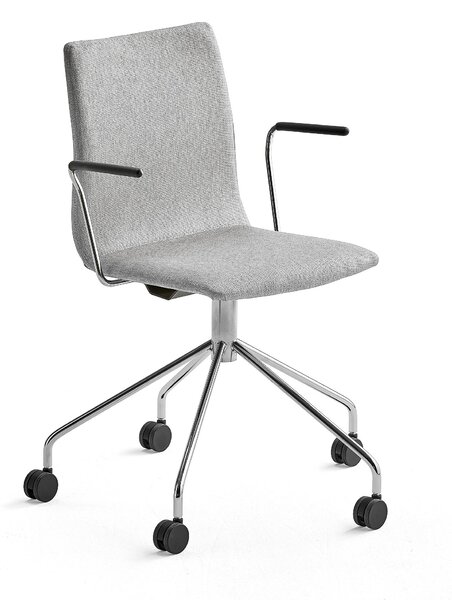 Krzesło konferencyjne OTTAWA, na kółkach, podłokietniki, tkanina, srebrnoszary, chrom