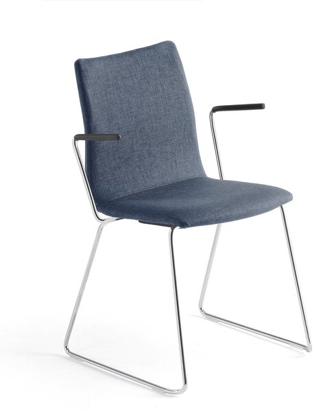 Krzesło konferencyjne OTTAWA, na płozach, podłokietniki, tkanina, niebieski, chrom