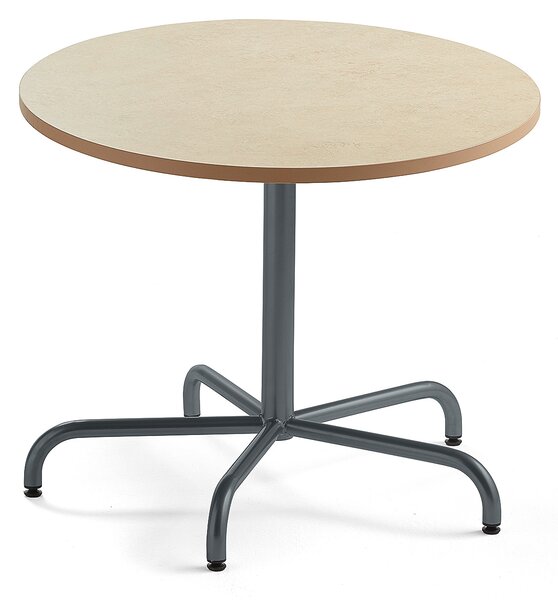 Stół PLURAL, Ø 900x720 mm, linoleum, beżowy, antracyt