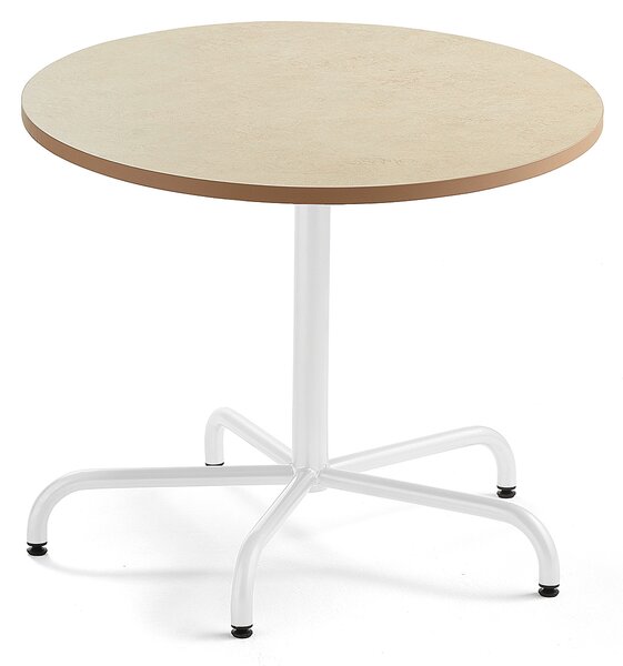 Stół PLURAL, Ø 900x720 mm, linoleum, beżowy, biały