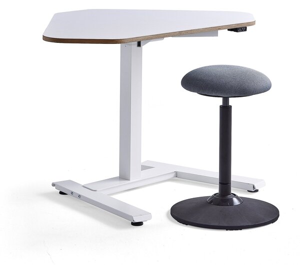 Zestaw mebli NOVUS + ACTON, 1 białe biurko narożne i 1 stołek
