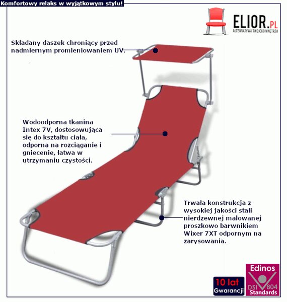 Materiałowy leżak ogrodowy z zadaszeniem D0-T88