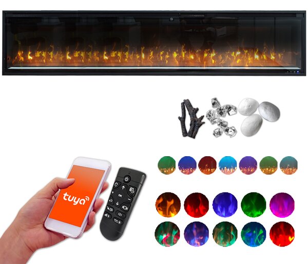 Kominek elektryczny ścienny 3D ElectricSun VERSALYS XXL, naścienny, podłogowy lub wbudowane, z dźwiękiem, 10 kolory, z aplikacją, L200xH41x15cm