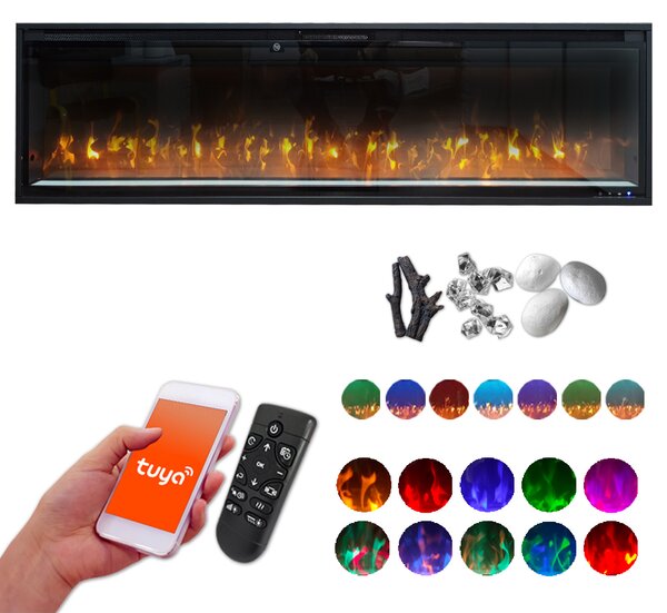 Kominek elektryczny ścienny 3D ElectricSun VERSALYS średni, naścienny, podłogowy lub wbudowane, z dźwiękiem, 10 kolory, z aplikacją, L153xH41x15cm