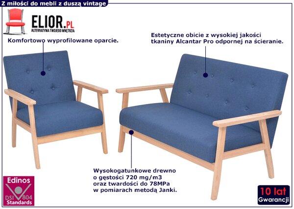 Niebieski komplet tapicerowanych sof wypoczynkowych H4-L91
