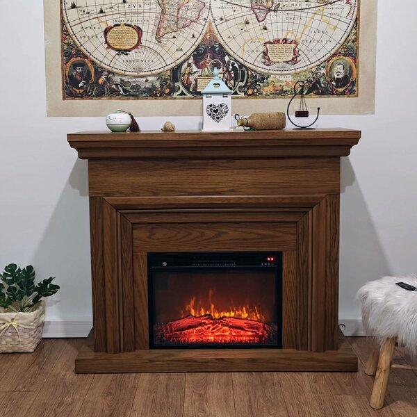 Elektryczny kominek led SONIA Jasny dąb ElectricSun, z dźwiękiem, 3 kolory, z aplikacją, L120xH102cm