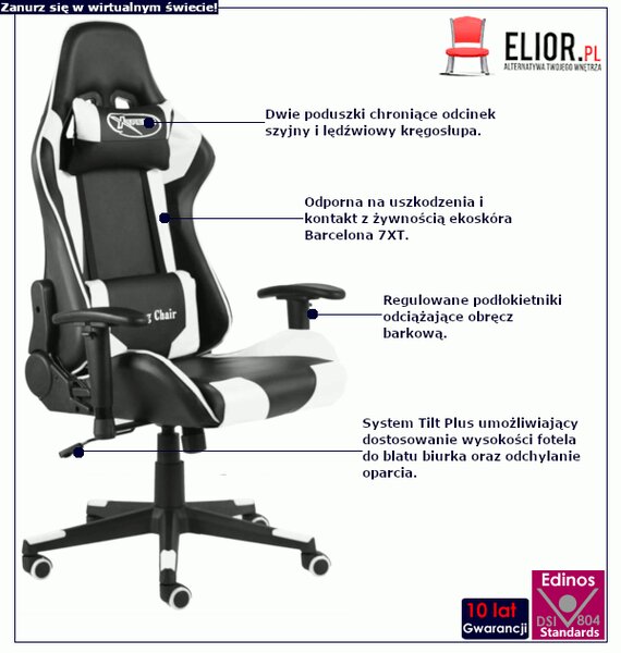 Czarno-biały obrotowy fotel gamingowy K7-L54
