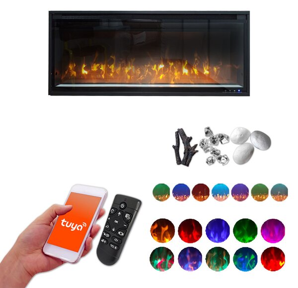 Kominek elektryczny ścienny 3D ElectricSun VERSALYS XS, naścienny, podłogowy lub wbudowane, z dźwiękiem, 10 kolory, z aplikacją, L100xH41x15cm