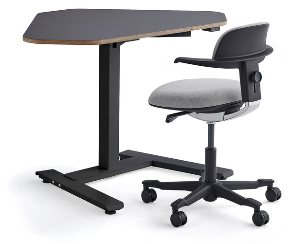 Zestaw NOVUS + NEWBURY, 1 biurko narożne + 1 czarno-szare krzesło biurowe