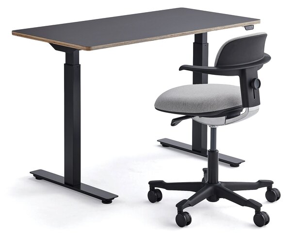 Zestaw mebli NOVUS + NEWBURY, 1 biurko + 1 czarno-szare krzesło