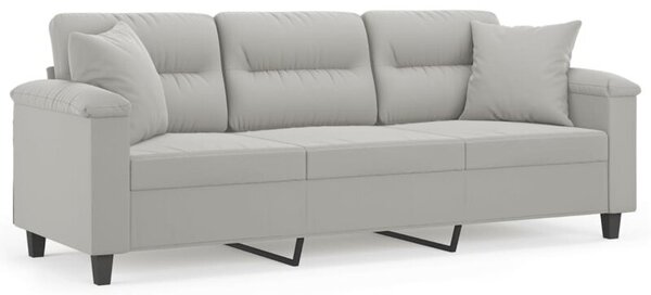 Sofa 3-osobowa z poduszkami, jasnoszara, 180 cm, mikrofibra