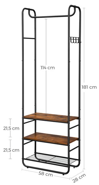 Ściana do przedpokoju TAYLOR z szafką na buty 181x58 cm, rustykalny brązowy