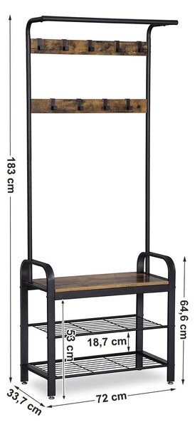 Ściana przedpokojowa TAYLOR z szafką na buty 183x72 cm, rustykalny brąz