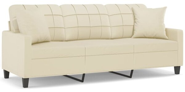 Sofa 3-osobowa z poduszkami, kremowa, 180 cm, sztuczna skÃ³ra
